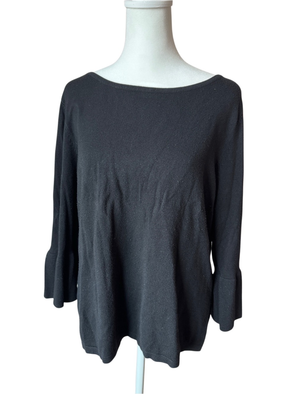 August Silk Black 3/4 Bell Sleeve Knit Top Large